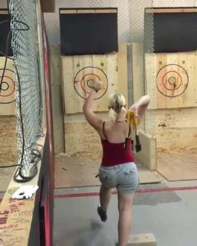 A girl with a rare triple axe