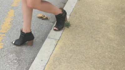 Snail crushed under heels (walkover)