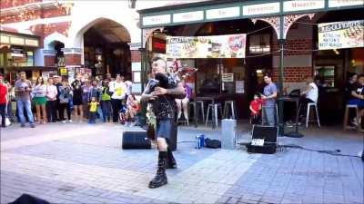 Thunderstruck played on flaming bagpipes