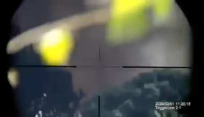 Karenni rebel sniper catches the moment a church is bombed by the Myanmar Air Force on February 1, 2024.