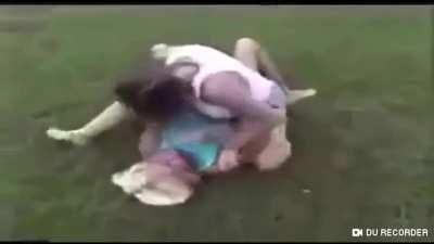 Blonde gets physically overpowered and dominated by strong Brunette