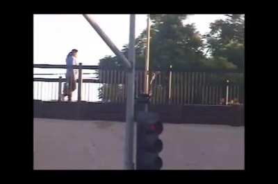 HMRB While I do this trick down hill onto the street.