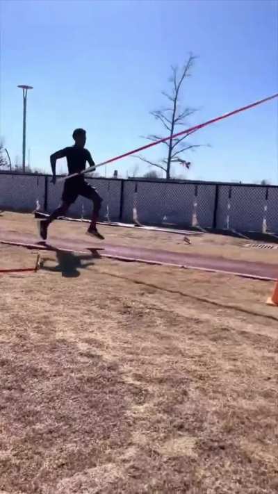 Pole Vaulter practicing and learning new things about the sport