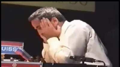 Former chess world champion Garry Kasparov blunders against opponent Former world champion Viswanathan Anand