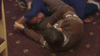 That time Gervais manifested a scene for the sole purpose of farting on Karl’s head.