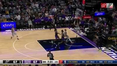 [Highlight] Derrick White blocks Tristan Thompson's dunk which leads to a Keldon Johnson fastbreak slam!