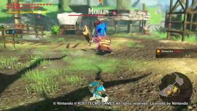 So I went back to the first mission and I found out that moblins even pick up the big bokos in the outposts