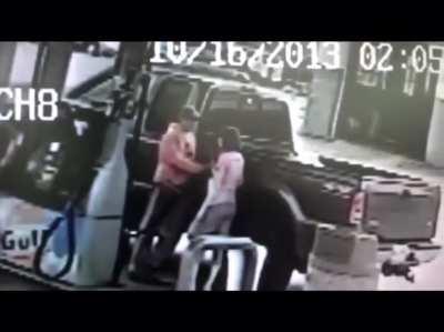 Playing with a lighter while filling up