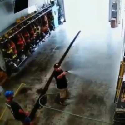 he heard the water hose.