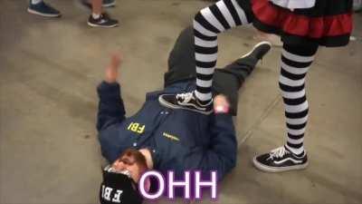 I asked a femboy to step on me in public