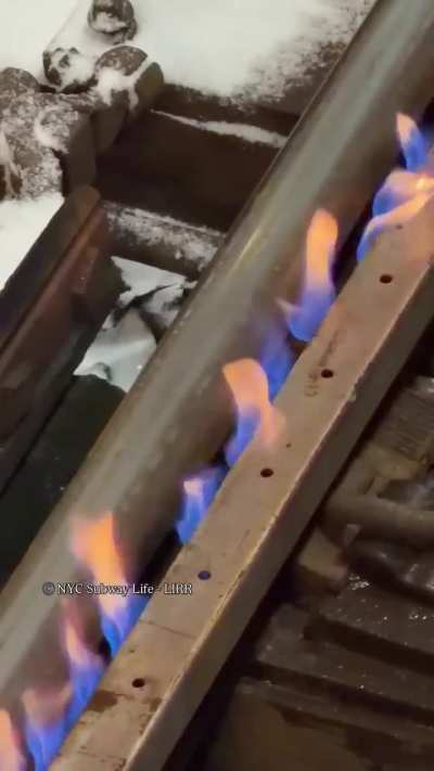 Long Island Rail Road uses gas heaters at Jamaica Station so the railroad track switches don't freeze in winter