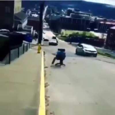 office chair+ hill + human = injury