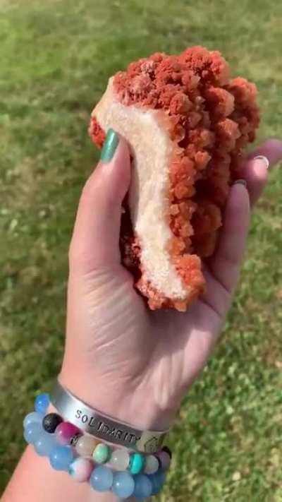 This Red Calcite Cluster looks like Chicken tender