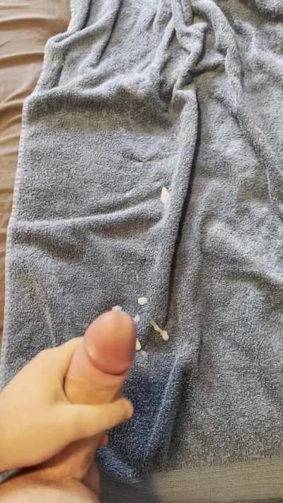 Blowing my load over a towel 