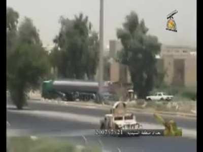 Kata'ib Hezbollah insurgents detonate EFP on an American humvee during the Iraq war. Baghdad 7/21/2007