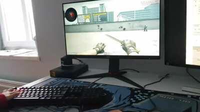 My 4yo brother practicing his aim