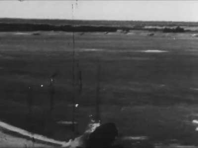 Luftwaffe fighters targeting Soviet aircraft on the ground in the early stages of Operation Barbarossa in 1941