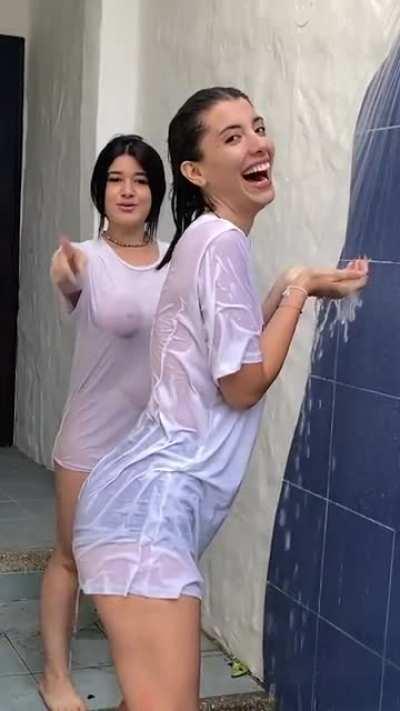 Taking an outdoor shower