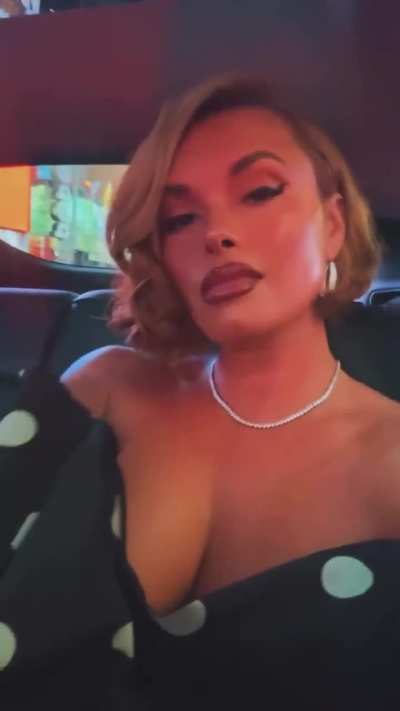 While in the car, wearing polka dot dress , from IG 9|11|2025