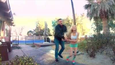 Lesbian Step Sisters Fucked in Threesome