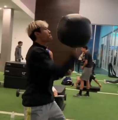 It takes next level speed to make a 20lb medicine ball look like it's floating