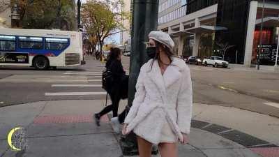 A warm fuzzy coat is all a girl needs. [GIF]