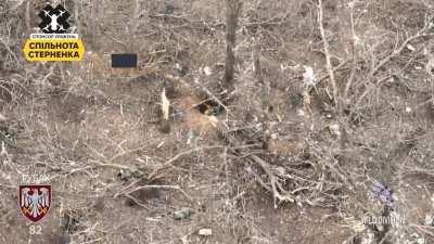 A Ukrainian FPV drone pilot sneaks up on two Russian soldiers as they attempt to hide in a foxhole, coming in very low and slow, and hovering around them for quite a while before eventually hitting them directly.