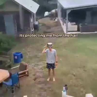 To protect himself from the hail