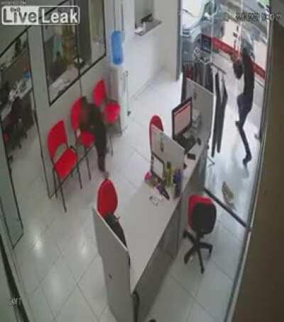 Out of nowhere, she sat in the middle of a gunfigt. None of the shots hit her.