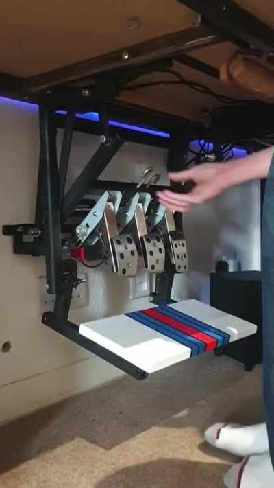 Engineering 'Porn' is probably pushing it but I designed and made a frame to hold the pedals for my racing games that quickly folds away and I'm pretty proud of it