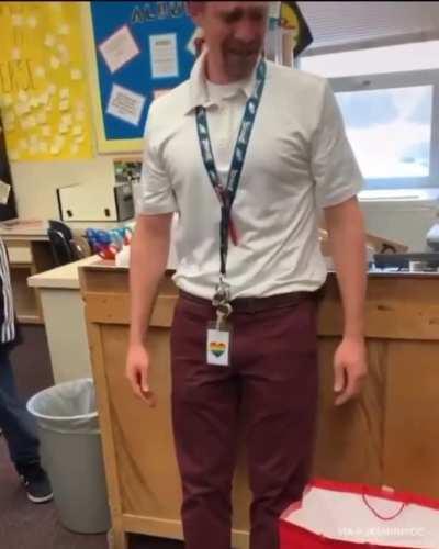 Teacher busts into tears after students buy him a new pair of shoes when his were stolen