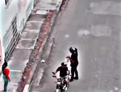 Her lover ran away but the robber felt sorry for her