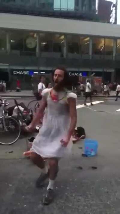 homeless guy dancing in the street!