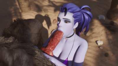 Deepthroating a Delicious Wolf Cock (Rekin3D)