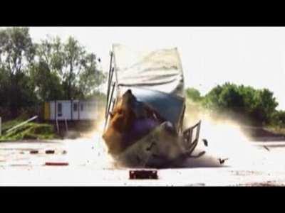 After falling victim to the looped version AGAIN I found the actual video of the truck getting smashed. I hope this brings you satisfaction.