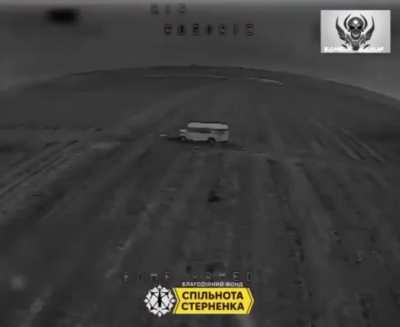 A short clip of FPV drones striking what appears to be a school bus used by Russians during an assault or for logistics. Location and date unknown (Music from source)