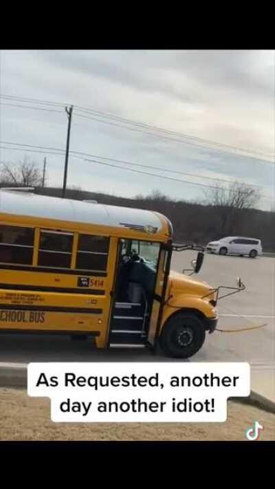 Jerk runs through a school bus stop light and gets some swift karma