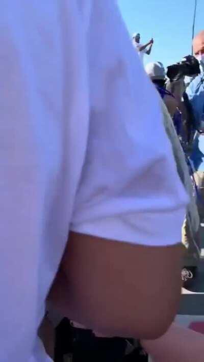 Truck driving through protestors on I-244, in Tulsa Oklahoma