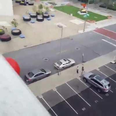 This red ball from an art installation broke free due to bad weather