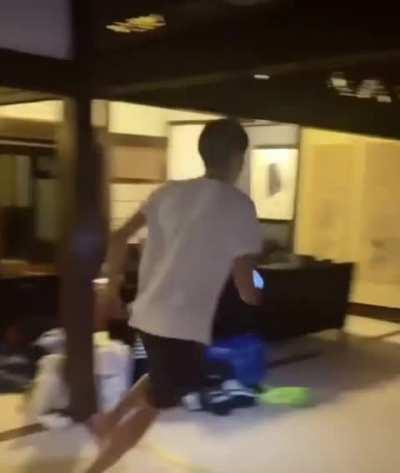 not checking your surroundings while running in the house. 