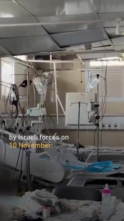 A harrowing video shows premature Palestinian babies dead (decomposed bodies) in the Al-Nasr Hospital in northern Gaza. Israel besieged the hospital, forced everyone out & refused to provide any means to transfer the babies. Babies left to die in the ICU 