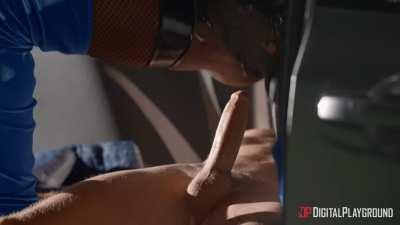 Ebony Mystique Squirting All Over White Cock