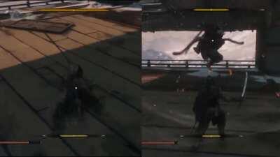 when you deflect 1,2,3,4 and last hit (left) in Inner genichiros floating passage, he skips that dangerous attack (right)