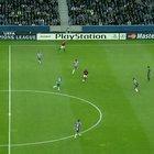 Cristiano Ronaldo on April 15th 2009 vs Porto. It won best goal of the of the tournament. The goal was hit from 39.6 yards (36.21 metres) and traveled at the speed of 64.2 mph (103.32 kmph).