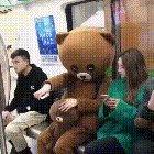 Bear tricks asian girl on subway