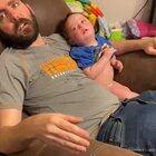 The happiness of this little boy when he sees his little brother