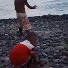 There was an attempt to throw a rock at the sea