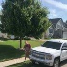 Old man freaks out over a truck parked outside his house, hits concrete company truck with a hammer then falls into wet concrete