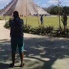 Dust Devil forming at foot of a Mayan temple