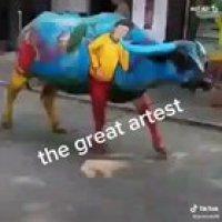 Awesome art! That too on a buffalo!